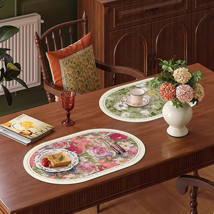 北欧轻奢高级感皮革pvc防水防油餐垫椭圆形花卉西餐垫碗盘杯子垫