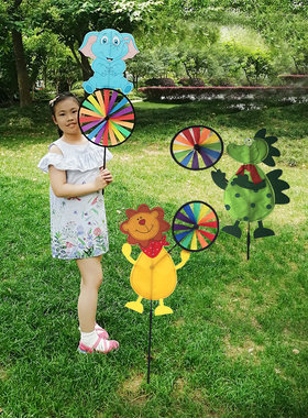 动物风车户外转轮卡通风车幼儿园塑料儿童手拿大号风车宝宝玩具