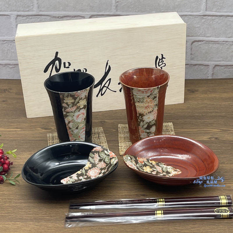 现货日本餐具原装进口加贺友禅日式情侣杯子碗筷礼盒套装创意礼品