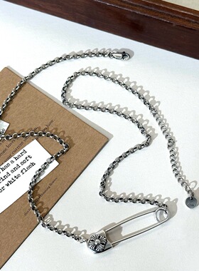 925银复古十字架胸针别针锁骨链