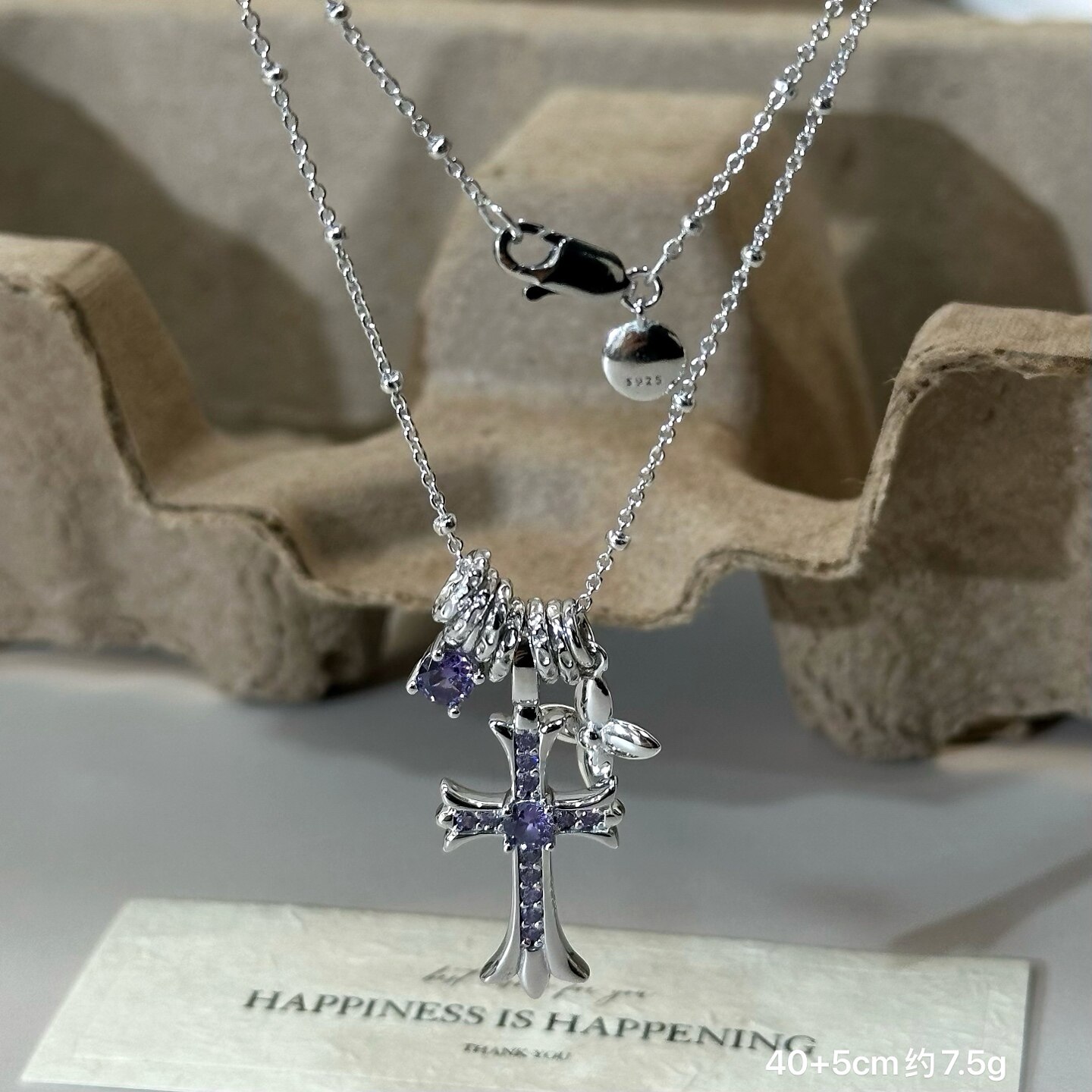 羊羊家S925纯银潮酷日韩个性ins风十字套链百搭休闲小资女士项链