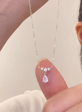 wengen可可S925纯银轻奢小众泪滴闪钻锆石项链锁骨链饰品女生