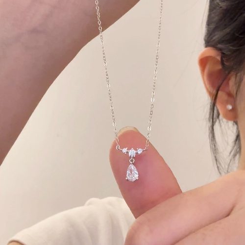 S925纯银小众泪滴闪钻锆石项链