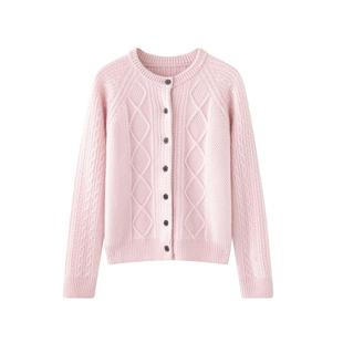 秋冬重磅加厚四股立体绞花羊绒开衫 女加厚复古风毛衣慵懒针织外套