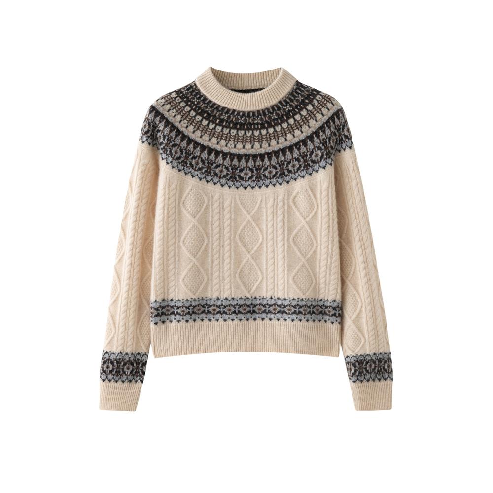 25新款韩版费尔岛山羊绒衫女圆领宽松针织套头毛衣打底衫百搭上衣