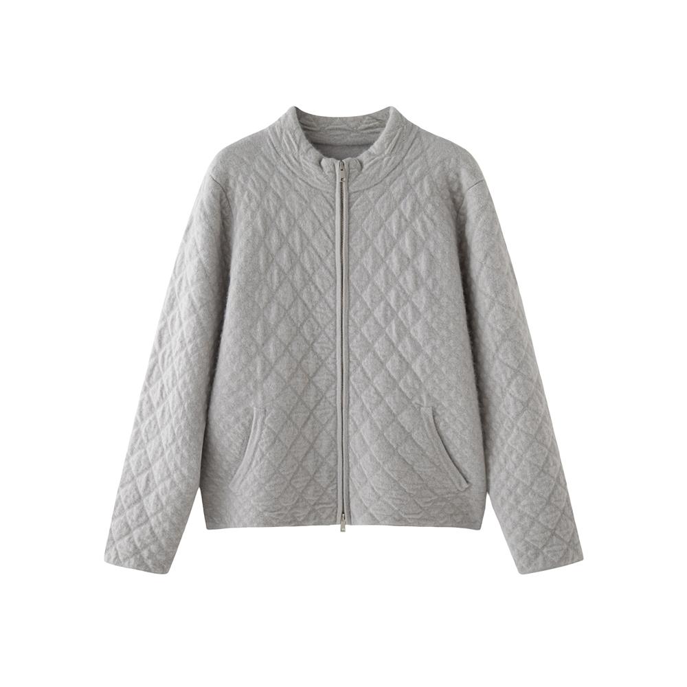 25新款韩版羊绒衫女立领拉链肌理感棉服开衫毛衣外套宽松针织叠穿