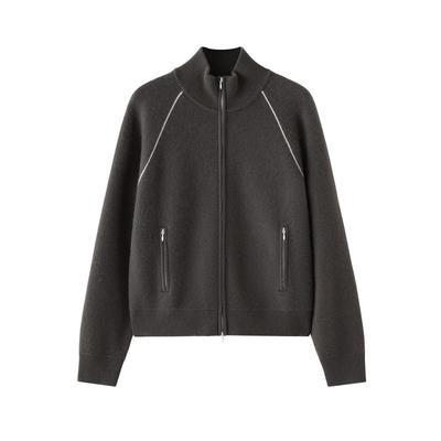 2025新款韩版山羊绒衫女立领拉链针织开衫毛衣外套百搭上衣