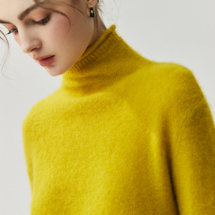 秋冬75%山羊绒25%桑蚕丝高领山羊绒衫 针织打底毛衣 女套头宽松大码