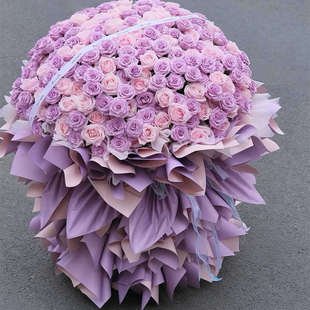 求婚大花束520朵粉紫玫瑰花束订婚纪念日上海鲜花速递同城小时达