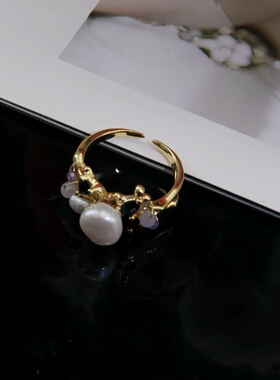 星空幻境大气珍珠戒指女生轻奢可调节开口指环时尚复古配饰2026款