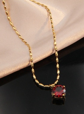 轻奢深红锆石钛钢项链女气质锁骨链子简约质感百搭首饰通勤防敏女