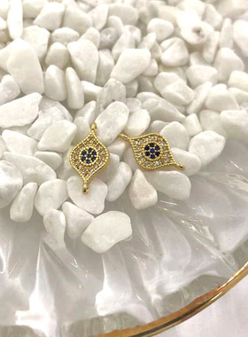 diy饰品配件包金微镶蓝眼睛吊坠