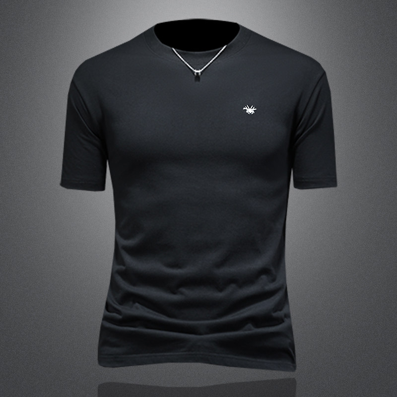 2026年新款短袖T恤微阔重磅全棉圆领体恤衫3160P58缕空黑，男装T恤，钱塘6022