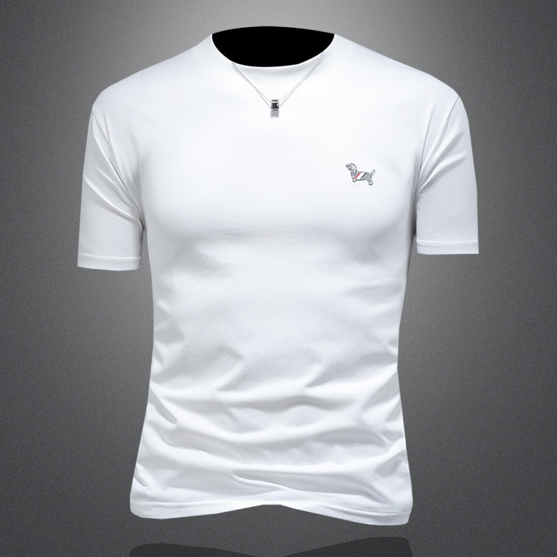 2026年新款短袖T恤微阔重磅全棉圆领体恤衫2015P58缕空白，男装T恤，钱塘6022