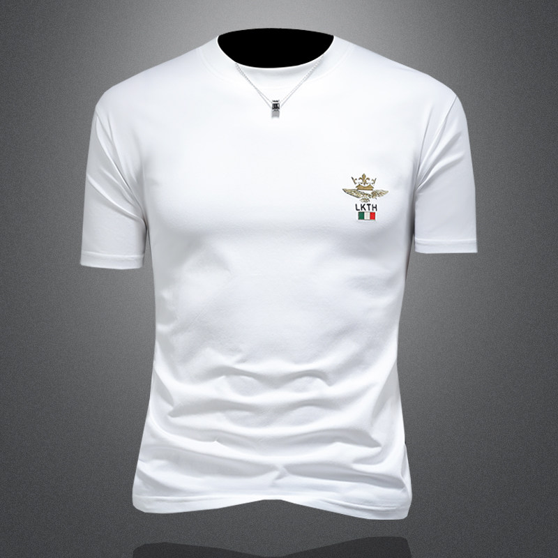 2026年新款短袖T恤微阔重磅全棉圆领体恤衫2011P58缕空白，男装T恤，钱塘6022