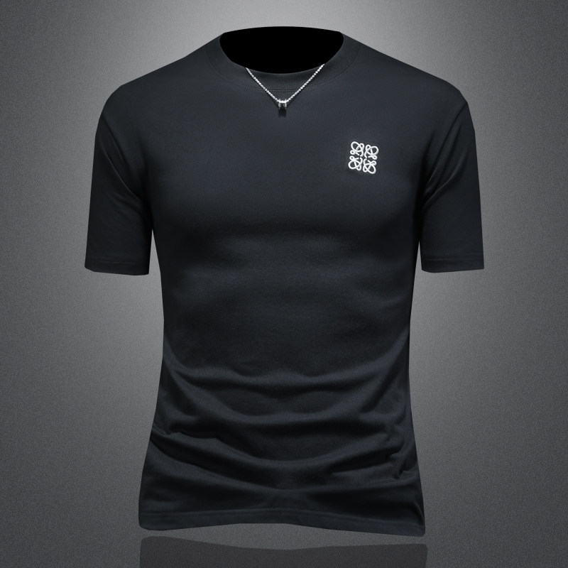 2026年新款短袖T恤微阔重磅全棉圆领体恤衫3170P58缕空黑，男装T恤，钱塘6022