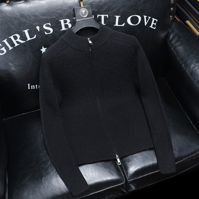 重磅加厚.老钱风双开拉链衫外套秋冬毛衣开衫56236P130沙发黑色，男装针织衫/毛衣，钱塘6022