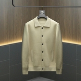 重磅加厚.老钱风小翻领纽扣毛衣开衫外套56276P130挂拍黑色，男装针织衫/毛衣，钱塘6022