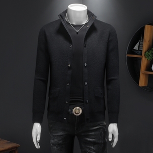 重磅加厚.老钱风立领系扣真口袋外套毛衣开衫56280 P140假模黑,男装针织衫/毛衣,钱塘6022