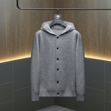 重磅加厚.老钱风连帽纯色纽扣外套毛衣开衫56286P140挂拍黑，男装针织衫/毛衣，钱塘6022