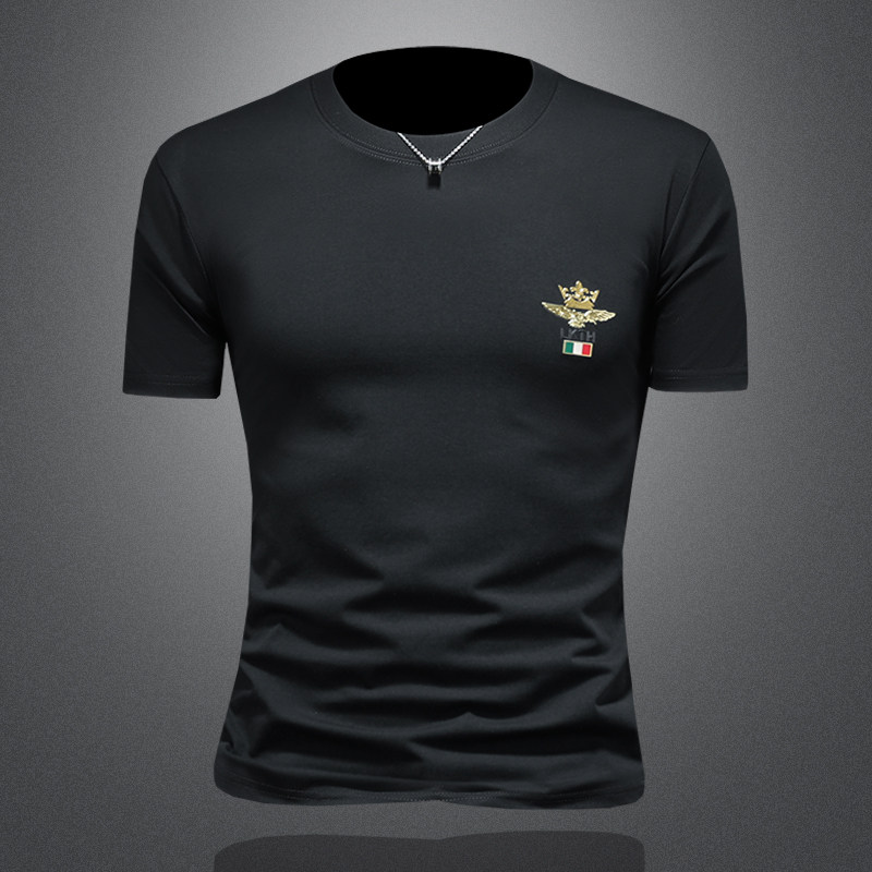 2026年新款短袖T恤微阔重磅全棉圆领体恤衫2011P58缕空黑，男装T恤，钱塘6022