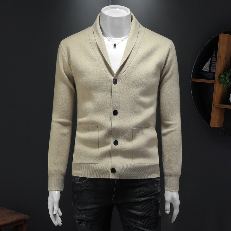 重磅加厚.老钱风西装翻领纯色纽扣外套毛衣开衫56287P140假模卡，男装针织衫/毛衣，钱塘6022