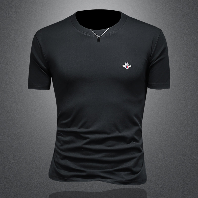 2026年新款短袖T恤微阔重磅全棉圆领体恤衫2201P58缕空黑，男装T恤，钱塘6022