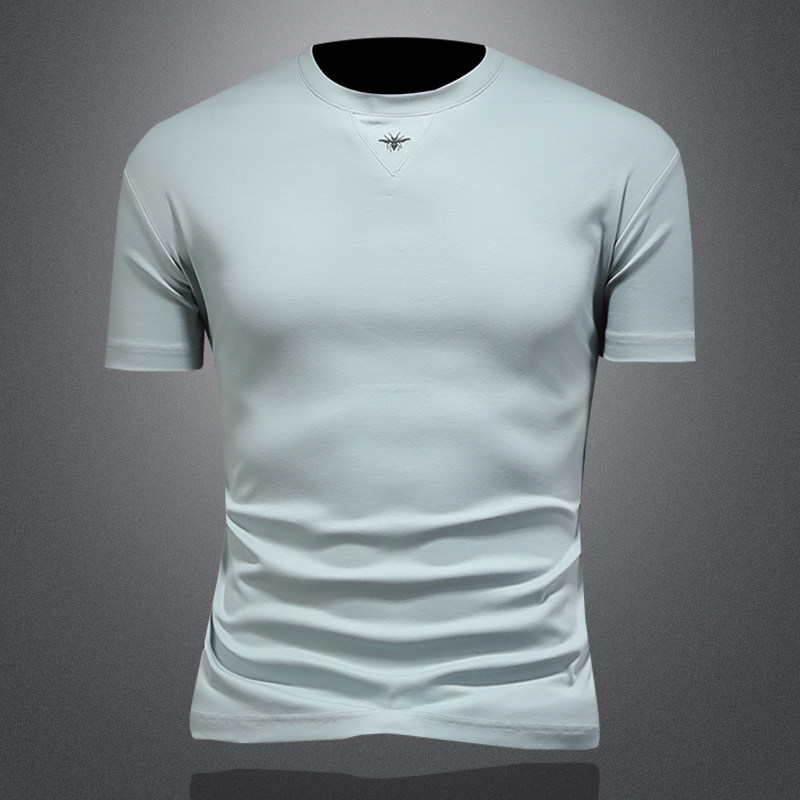 2026年新款短袖T恤刺绣潮流体恤衫8188P78缕空蓝，男装T恤，钱塘6022