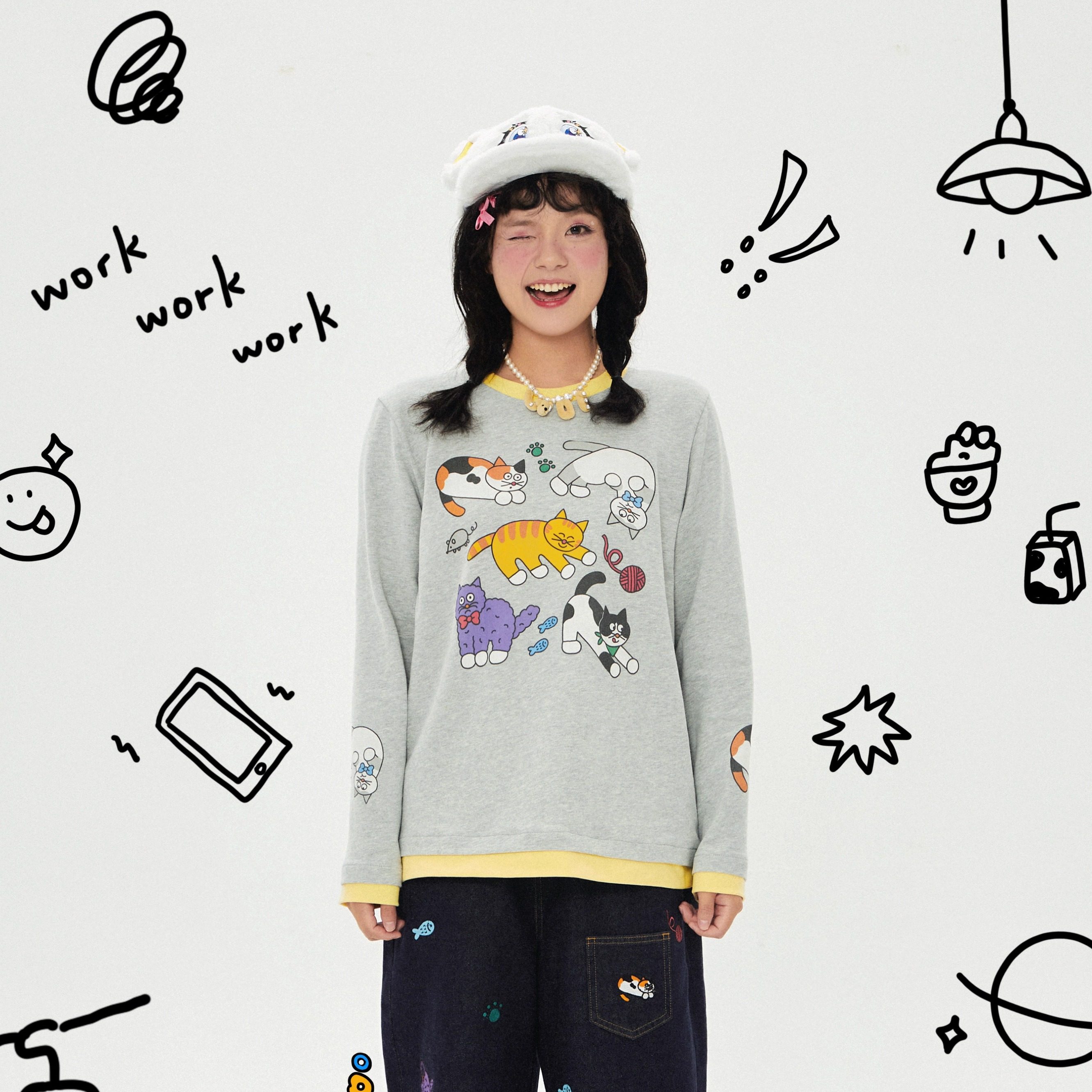 Robootoo原创手绘插画拔色印花宽松显瘦亲肤百搭拼接长袖T恤春秋,女装/女士精品,T恤,淘宝优惠券,粉丝福利购,淘宝优惠卷