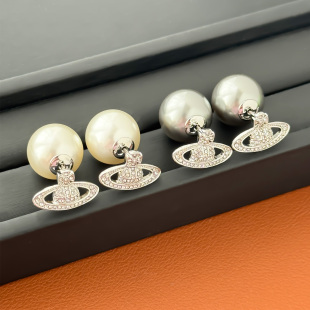 大珍珠土星镶钻耳钉真多麻灰2025年新款星球耳环小众设计时尚耳饰