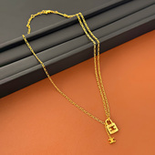 2025年新款 镂空凯旋门锁头设计吊坠时尚 气质拼图不对称链条项链女