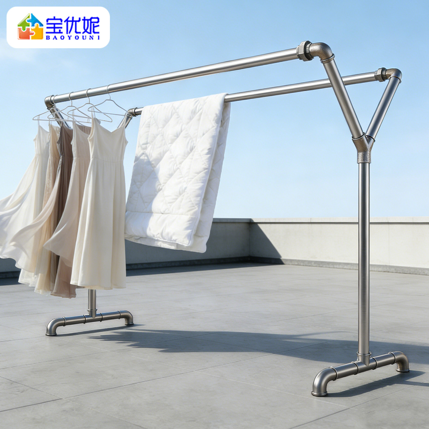 镀锌钢管Y型双杆水管晾衣架图片