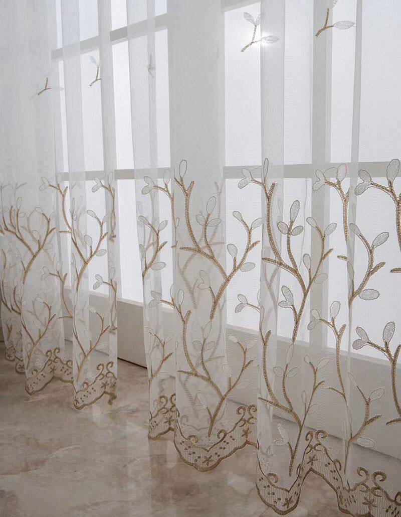 新款简约百搭网纱绣花连理枝客厅阳台卧室纱帘成品定制