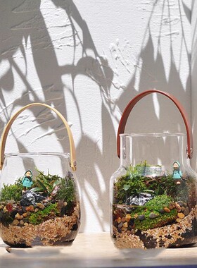 高级感花瓶家居装饰收纳摆件烛台水培花瓶ins风皮革手提玻璃花瓶