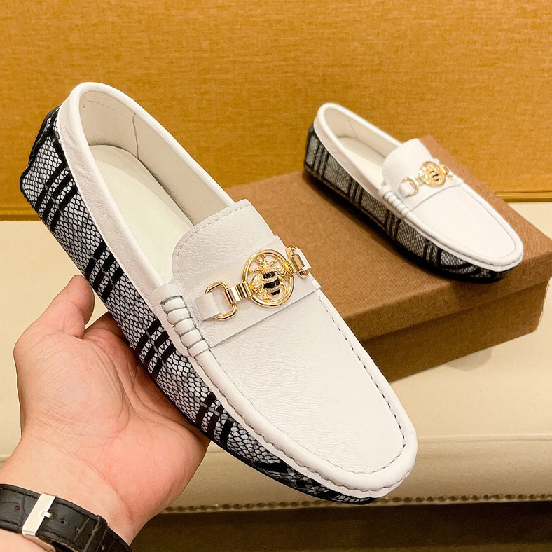 欧洲站2025轻奢夏季新款小蜜蜂高档豆豆鞋男懒人一脚蹬休闲皮鞋潮