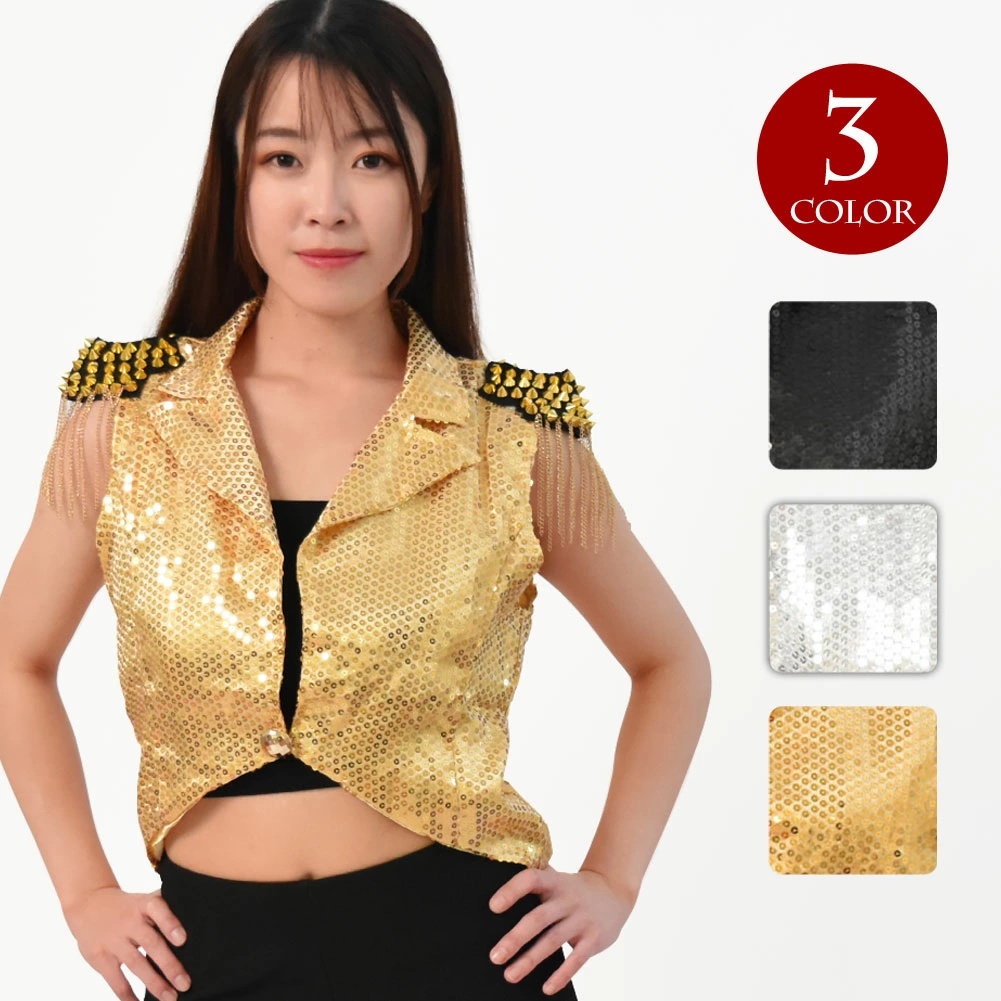 无袖坎肩小西装燕尾服亮片外套女