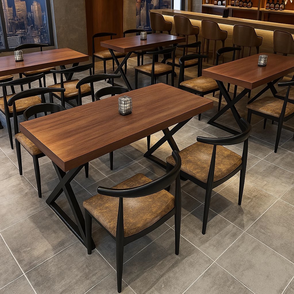吃饭桌子餐饮商用酒吧快餐店桌椅工业风长方形简约餐桌烧烤店桌椅