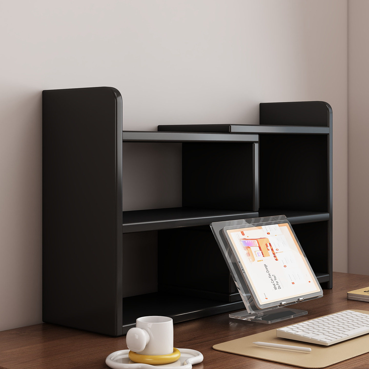 黑色实木桌面书架置物架桌上收纳家用飘窗书桌多层储物小书柜转角