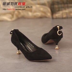 5cm中跟女鞋2018秋季新款中跟尖头时尚水钻细跟高跟浅口工作单鞋