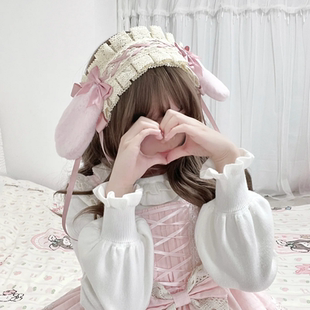 垂耳兔兔子发带bnt lolita kc粉色蝴蝶结蕾丝洛丽塔发饰原创手工