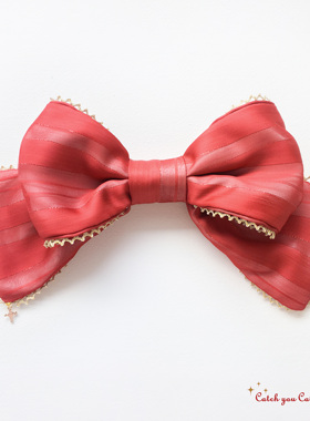 Catch you Catch me酒红大蝴蝶结KC发饰lolita边夹学院风头饰