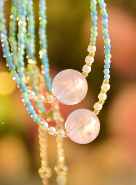 ins风简约气质松石链黄塔晶粉晶吊坠项链彩珠复古小众锁骨链