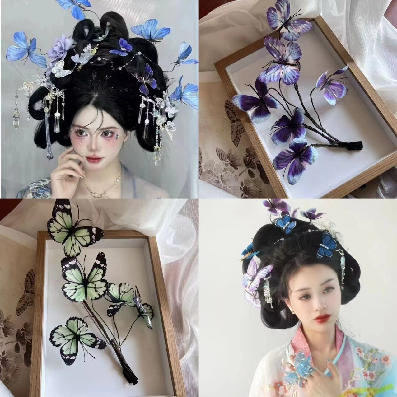 仿真蝴蝶发夹超仙立体发饰可凹造型绢花枯叶蝶软簪头饰汉服拍照