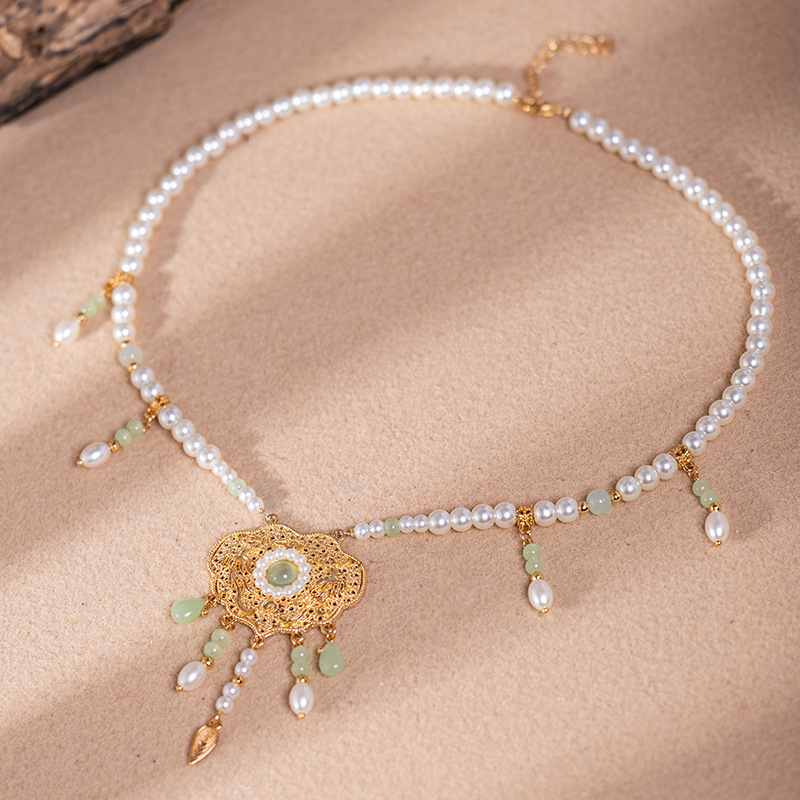 古风平安锁吊坠儿童汉服项链复古国风女童新中式配饰软璎珞珍珠