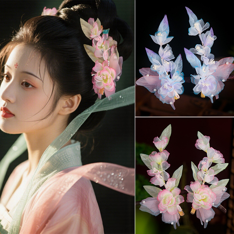 2025新款古风发饰原创设计手工制作渐变紫色蝴蝶绢纱发夹汉服头饰