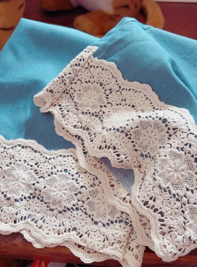 高品质 日杂风 蕾丝拼接 森系田园风 蓝色复古水洗牛仔休闲长裤