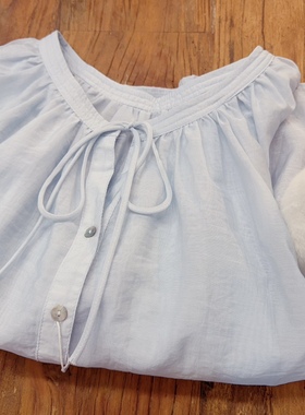 rom2法式清新蓝色 慵懒禅意风 森女田园风 休闲显廋透视雪纺罩衫