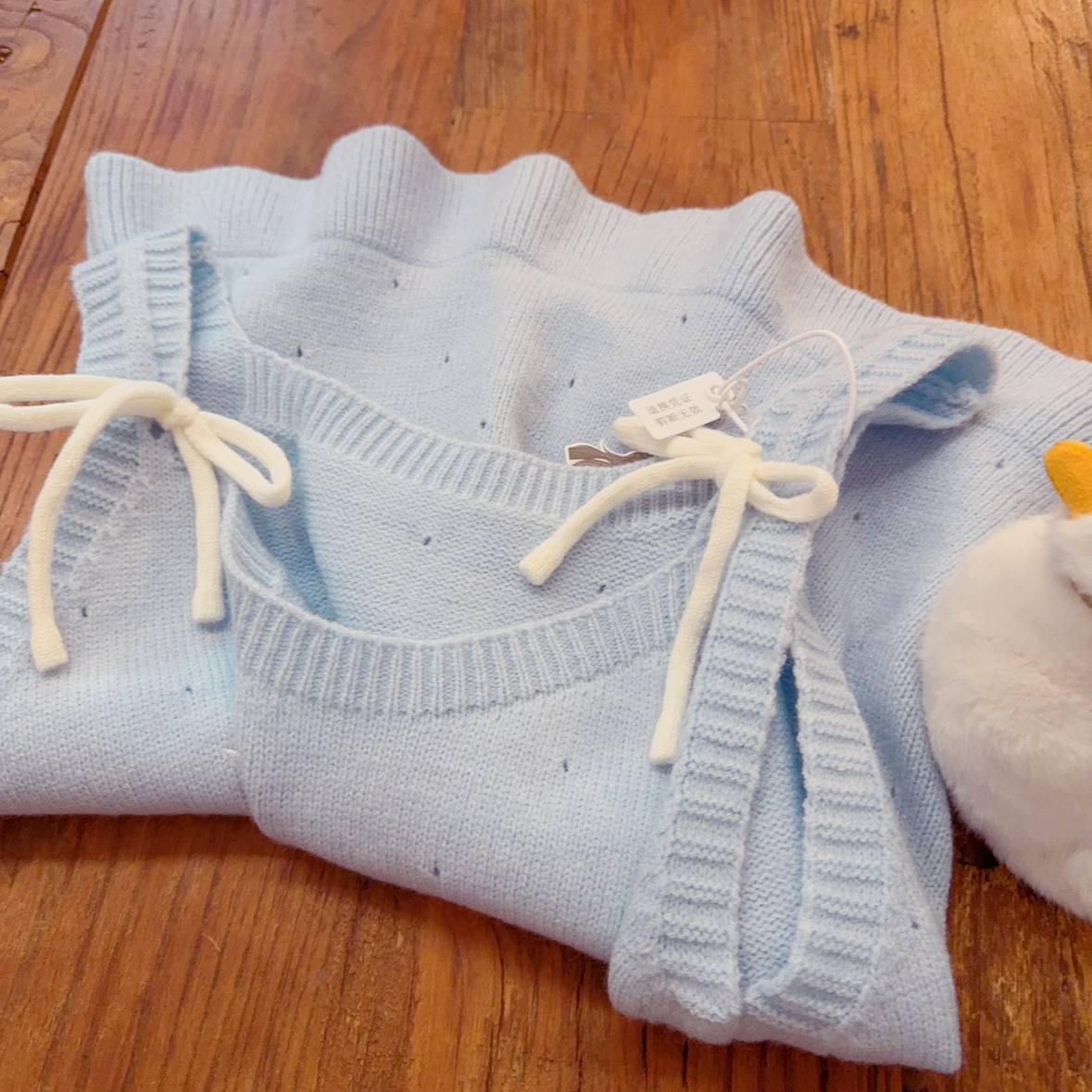 蓝色针织背心慵懒风宽松坎肩