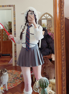 rom2送领带 打底好物 JK制服 英伦风日系学院风白色长袖短款衬衫