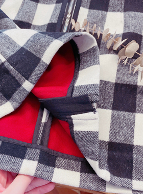 rom2做工好 个性黑色格子英伦风 秋冬毛呢料 高腰显瘦A字半身裙